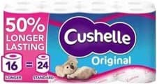 Image of Cushelle Original 50% Longer Soft Absorbent 2 Ply Toilet Rolls Pack 4 - 16