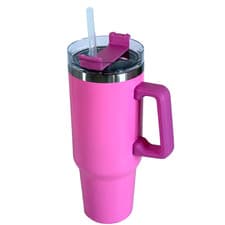 Image of 40oz Pink Stainless Steel Tumbler With Handle Lid & Straw For Hot & Cold Drinks