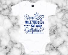 Image of Blue Will You Be My God Father CUSTOM NAME Baby Grow Cute God Son Gift Ask AS41