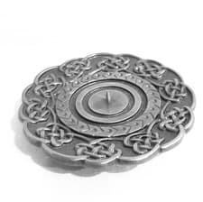 Image of Pewter Candle Holder W/Spike Scalloped Edge Celtic Knot Pattern 3" Diam NWOT