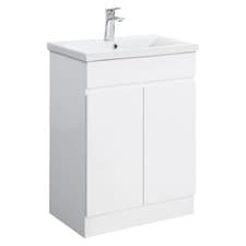 Image of Bathroom Cabinet Vanity Unit Sink Basin Storage White Gloss Ceramic 60cm