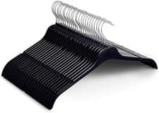 Image of Extra Wide Black Coat Hangers 43cm Wide Strong Plastic Non-Slip Clothes Hangers