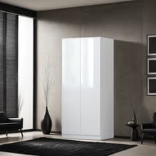 Image of 2 Door Wardrobe High Gloss White Soft Close Push Open Bedroom Storage Furniture