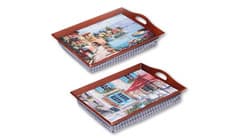 Image of Pack of 2 Wooden Lap Trays - Cushion Base Serving Breakfast, Food, Sofa, Bed Use