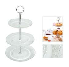 Image of 3 Tier Cake Stand Glass Muffin Cupcake Embossed Afternoon Tea Serving Platter
