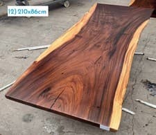 Image of 210x86cm Solid Walnut Live Edge Dining Table, 5cm Thick with Metal Legs