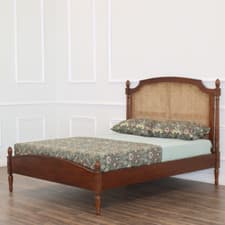 Image of Clarissa Rattan Bed Frame Low Footboard  Solid Mahogany & Rattan NEW B077