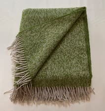 Image of PURE WOOL /MOHAIR Boucle Fringed Throw/Blanket/UK WOVEN. Green/Grey .Free P