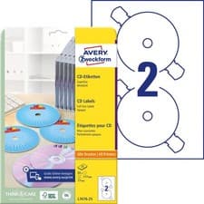 Image of Avery Zweckform L7676 25 A4 Pack of 50 CD Labels Diameter 117 mm 25 Sheets White