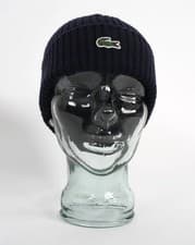 Image of Lacoste Ribbed Wool Beanie Navy