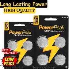 Image of PowerPeak CR2450 CR2430 Battery 3V Lithium Coin Cell Batteries Key Fob DL / BR