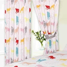 Image of Horses White Curtains 66" x 54" Pencil Pleat Equestrian Pony Silhouettes Pair