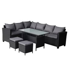 Image of 8 Seater Rattan Garden Furniture Set Sofa Table Bench Stool w/ Cover Outdoor