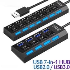 Image of USB Hub 7 Port High Speed USB 2.0 Multi Splitter Adapter for PC Laptop Desktop