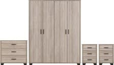 Image of Oliver 4 Door Wardrobe Bedroom Set Light Oak Effect Chest Drawers Bedside