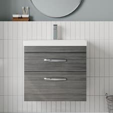 Image of Nuie Athena Wall Hung 2-Drawer Vanity Unit Basin-3 600mm Anthracite Woodgrain