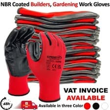 Image of 240 PAIRS BUILDERS WORK GLOVES RED BLACK NITRILE (NBR) COATED NYLON PALM GRIP