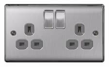 Image of BG Nexus Brushed Steel Switches & Sockets Full Range Satin Chrome Grey Inserts