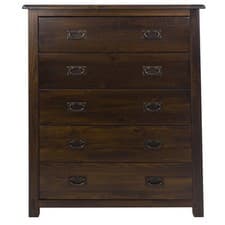 Image of Dark WoodBedroom Chest with 5 Drawers and Metal Handles -Boston Solid Pine