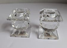 Image of Swarvoski Vintage Small Crystal Candle Holders Faceted Geometric Series