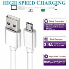 Image of 0.5m 50cm FLAT USB A To MICRO B TYPE 24AWG FAST CHARGE Cable Lead BLACK LOT
