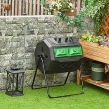Image of Garden Compost Bin 160L Dual Tumbler Rotating Outdoor Composter w/ Sliding Doors
