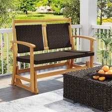 Image of Outdoor Wooden Glider Bench 2-Person Swing Gliding Rocker with Backrest