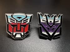 Image of 2 x Transformers Enamel Pin Badge Autobot Decepticon Optimus Prime Megatron