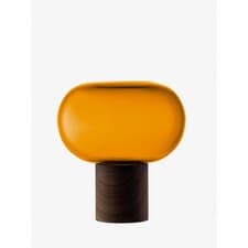 Image of LSA Oblate Glass Vase Amber With Walnut Base 21.5cm H RRP£190