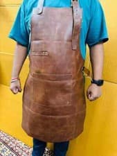 Image of Apron Leather Genuine Men Bbq Cooking Butcher Chef Pockets Brown Women Men's New