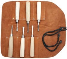 Image of BEBKIT3 Beber 6 Piece Mini Wood Carving Set in Leather Tool Roll