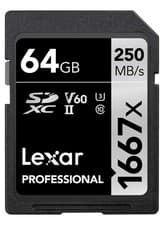 Image of Lexar Professional 1667x SD Card 64GB, SDXC UHS-II Memory Card, Black 