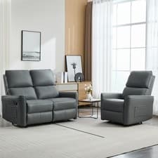 Image of MADRID 1+2 SEATER MANUAL RECLINER AIR LEATHER SOFA SET