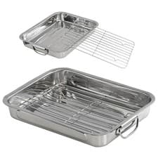 Image of Stainless Steel Roasting Tin with Rack Deep Oven Tray Roaster & Folding Handles