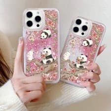 Image of For Various Phone Quicksand Flower Panda Case Liquid Glitter Cover Women Girls