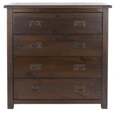 Image of Boston 4 Drawer Bedroom Chest in Dark Solid Pine with Metal Handles