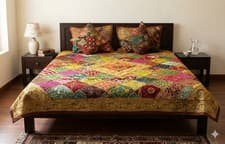 Image of MOTHER'S DAY GIFT 5 PC VINTAGE BEADED QUILT THROW BEDSPREAD COVERLET BLANKET