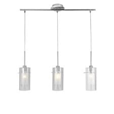 Image of Polished Chrome 3 Lamp Bar Pendant with Clear Cylinder Glass Shades 710mm