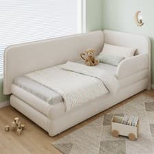 Image of 90x190cm Velvet Single Bed with Built-in Drawer at Footboard & Side Safety Rails