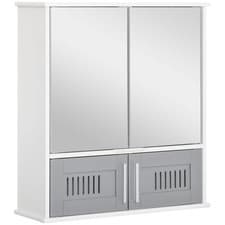 Image of Kleankin Bathroom Mirror Cabinet, Wall Mounted Storage Cupboard With Double Door