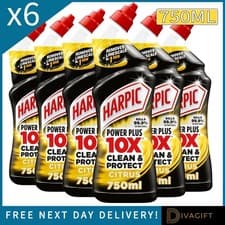 Image of 6 x HARPIC POWER PLUS TOILET CLEANER CITRUS FRESH 750ML KILLS 99.9% OF BACTERIA