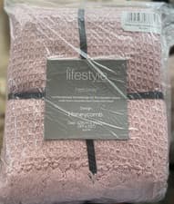 Image of Emma Barclay Fringed Honeycomb THROW - 228 x 254 cm (90 x 100") - Pink - LARGE