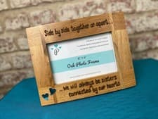 Image of Sisters Connected By The Heart, Family | Personalised Solid Oak Photo Frame