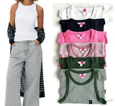 Image of Ladies Ex Marks Ribbed Racer Back Vest Top Sleeveless Cotton White Green Pink