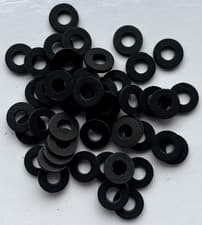 Image of M4 Black Fibre Washers- 11.1mm O/D X 4.9mm I/D X 1.5mm Thk- Various quantities
