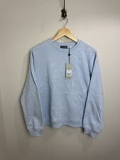 Image of Mint Velvet Light Blue Sweatshirt Jumper Size L Embroidered Floral RRP £89