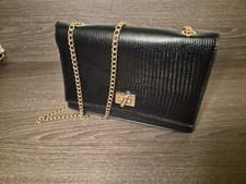Image of Monsoon Accessorize Black Faux Leather Croc Shoulder Bag Medium with chain strap