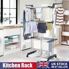 Image of Clothes Airer Clothes Drying Rack 4-Tier Foldable Heavy Duty Laundry Washing Dry