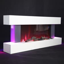 Image of White Electric Fire 2000W Heater Flame Effect Logs Wall Mounted Fireplace Home