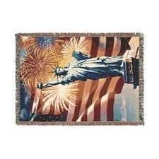 Image of Woven Blanket, Statue of Liberty - Patriotic Home Decor Accent, USA Flag Throw